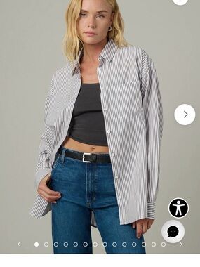 Joe's Jeans White and Gray Striped Button-Down Shirt